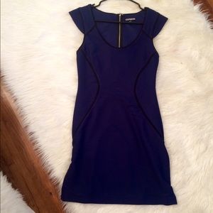 Blue with Black Seams Express Career Dress