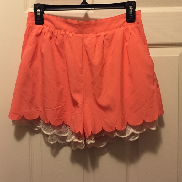 Coral and lace shorts