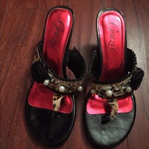 Leopard print kitten heel sandals