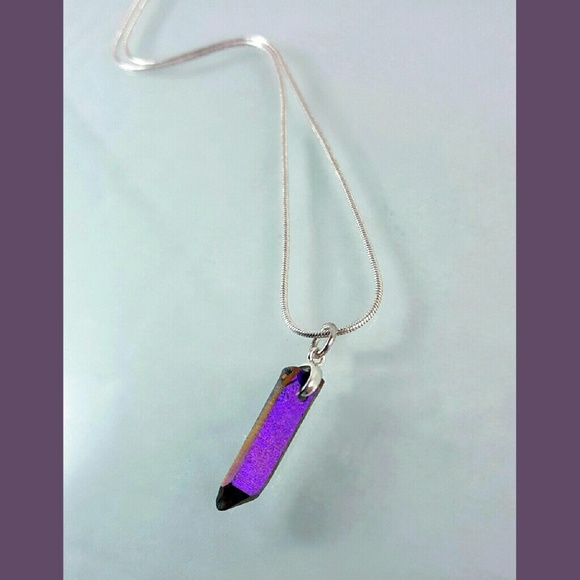 Crystal Point Necklace/Rainbow Aura Quartz Pendant