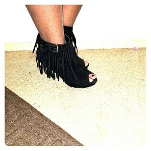 Fringed open toe bootie