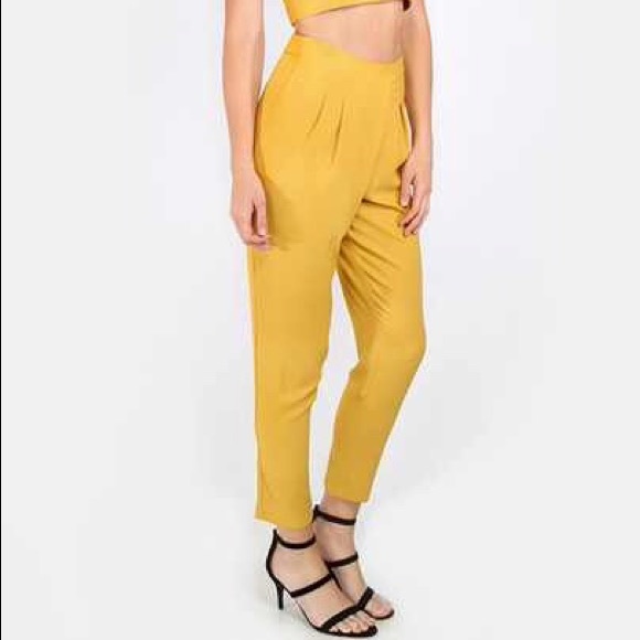 Mustard Zipper Back Crop Top With Pants