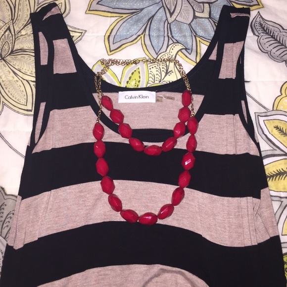 Calvin Klein black/tan strip tank dress