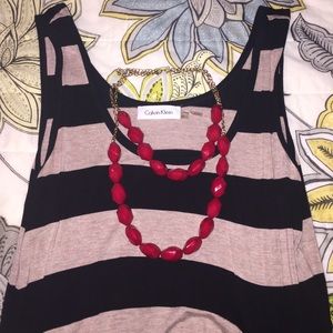 Calvin Klein black/tan strip tank dress