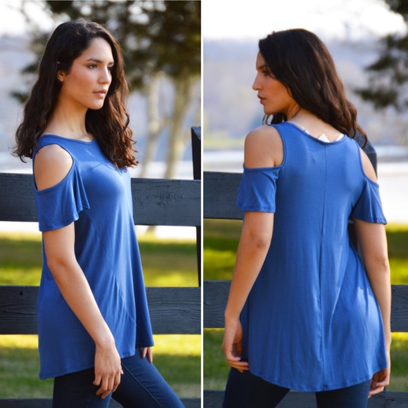 Boutique Blue Over The Moon Cold Shoulder Top - Picture 2 of 3