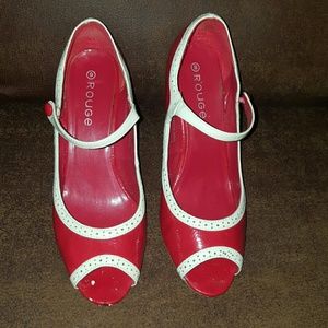 Red and white heels