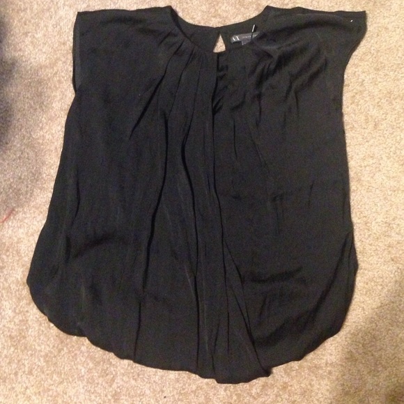 Black pleated silk feel A/X top.