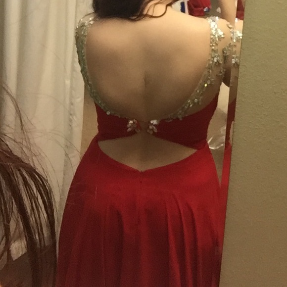 Red Jeweled Cutout Back Formal Prom Dress - Picture 3 of 4