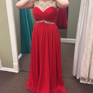 Red Jeweled Cutout Back Formal Prom Dress