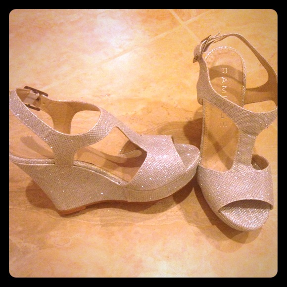 Rampage silver sparkly wedge sandals.