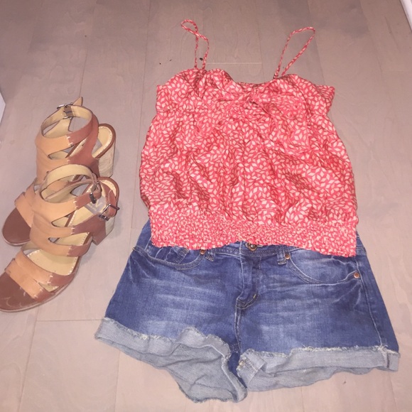 Spaghetti strap patterned silk blouse