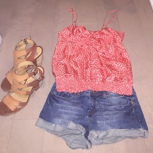 Spaghetti strap patterned silk blouse