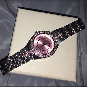 Gorgeous pink diamond stainless steel watch
