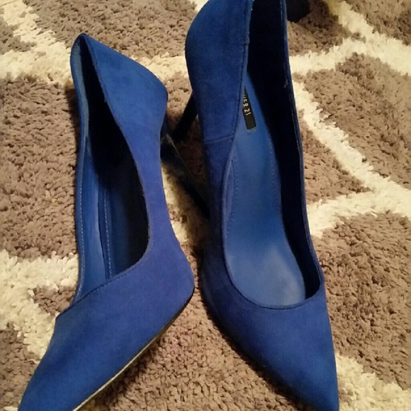 Blue suede heels