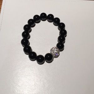 Handmade Black bracelet with rhinestone bead