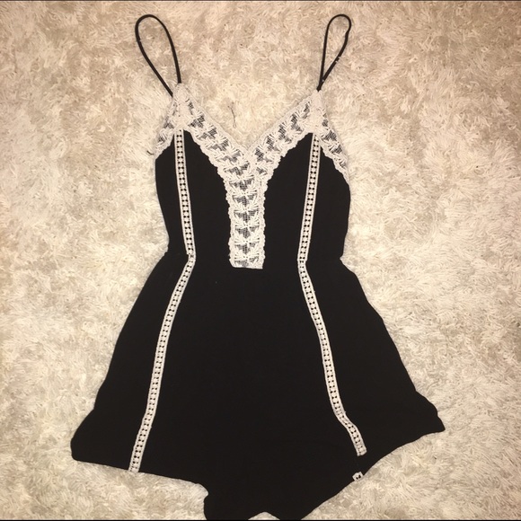 Black and white lace detailed romper