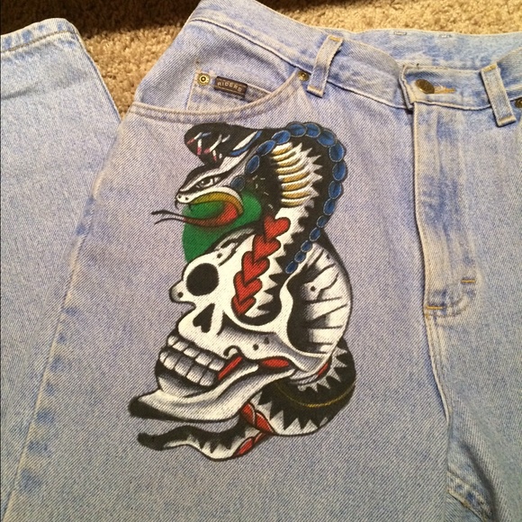 Hand painted high waisted jeans - Picture 1 of 4