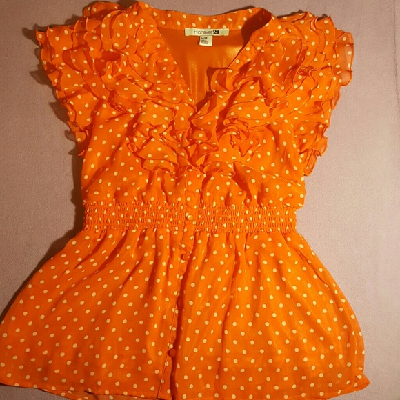 Orange Polkadot Ruffled Blouse