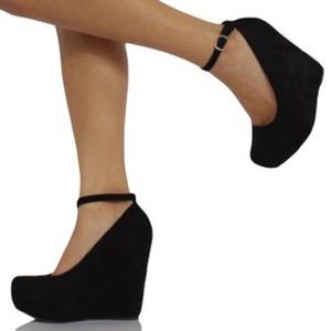 Black Suede and brown wedges