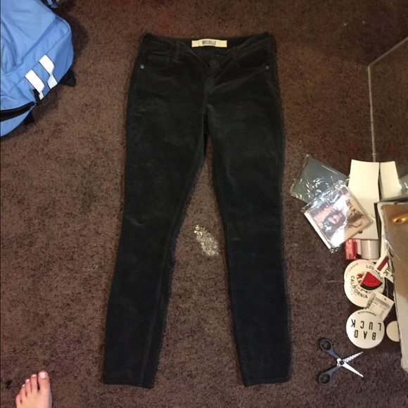 Corduroy green skinny ankle jeans.