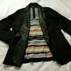 7 for All Mankind denim and faux leather blazer