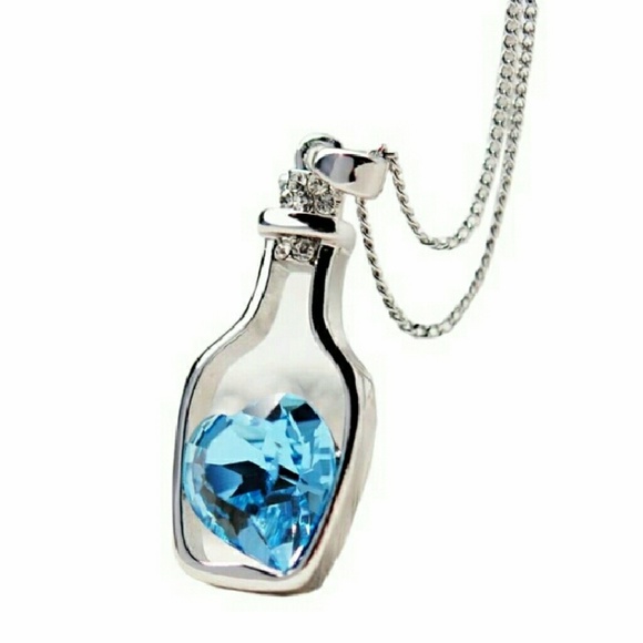 Blue Heart In A Bottle Necklace