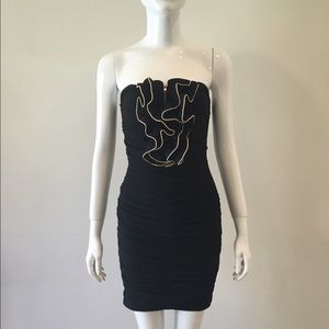 New Womens Strapless Dress w/Gold Piping & Zipper