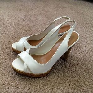 Reduced again! White patent sling back wcork heels