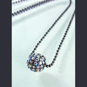 Clear AB Pave Solitaire Disco Ball Necklace(GM)