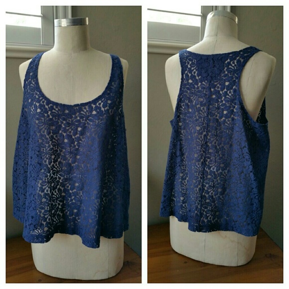 Cotton Blend Navy Lace RacerTank