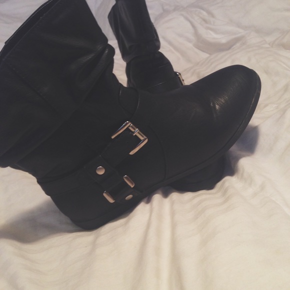 Slouchy buckled ankle booties