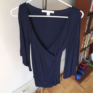 Navy cold shoulder wrap top