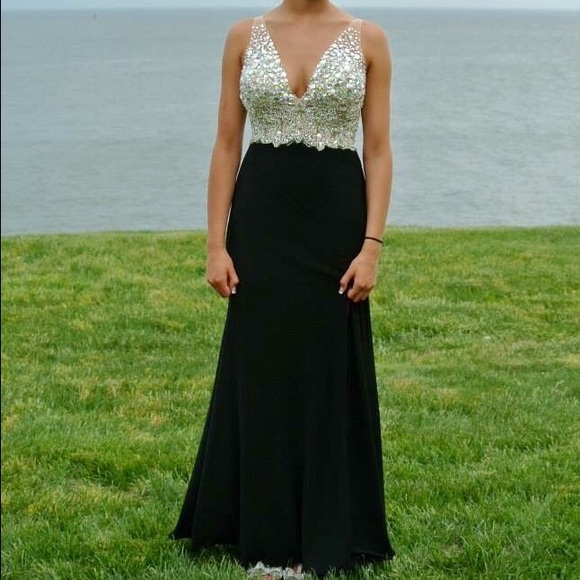 Black and silver sequined  Prom Dress