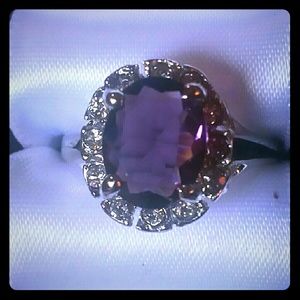 Purple Cz plated platinum ring