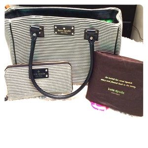 Kate Spade B&W Striped Handbag & Wallet