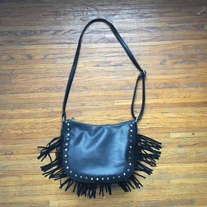 Black faux leather fringe bag - tag included