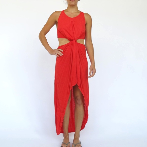 Red cutout high low maxi dress