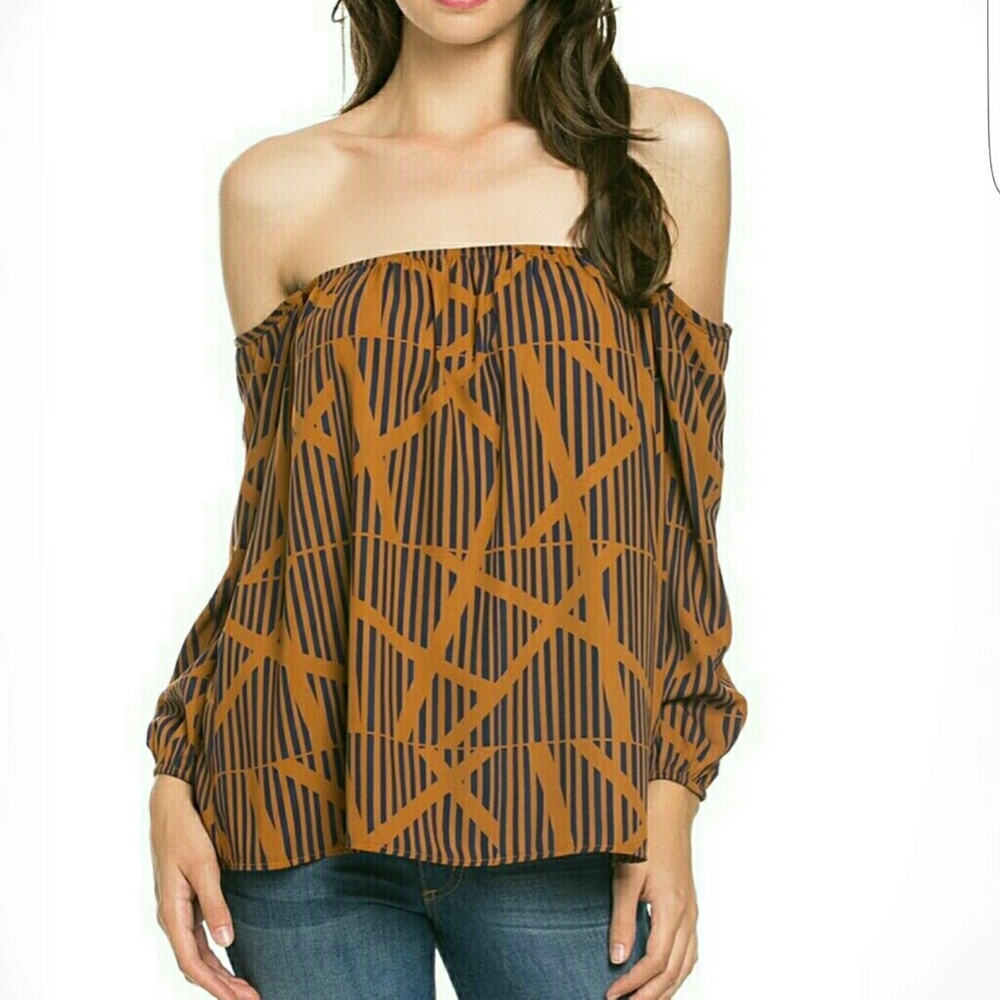 Abstract Print Off Shoulder Top