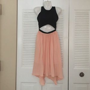 Pink black sleeveless cut out asymmetric dress