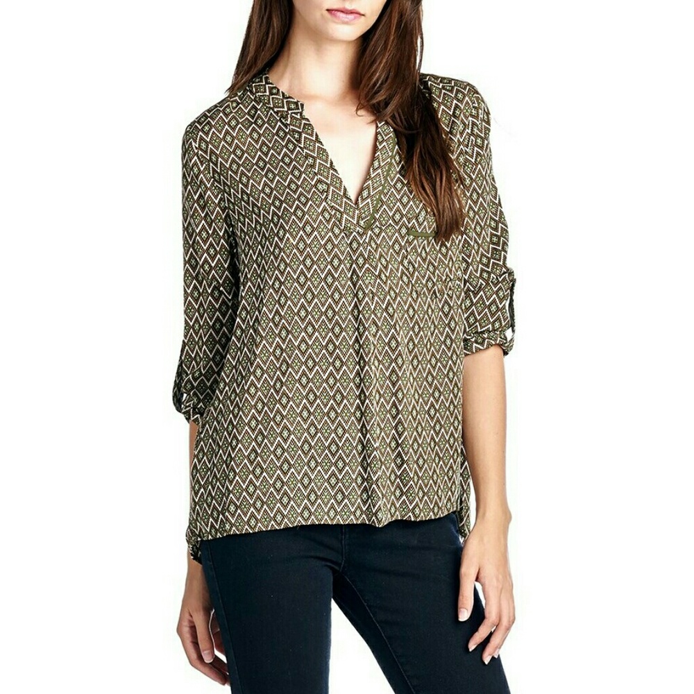 Pajama 3/4 Sleeve Diamond Print Top