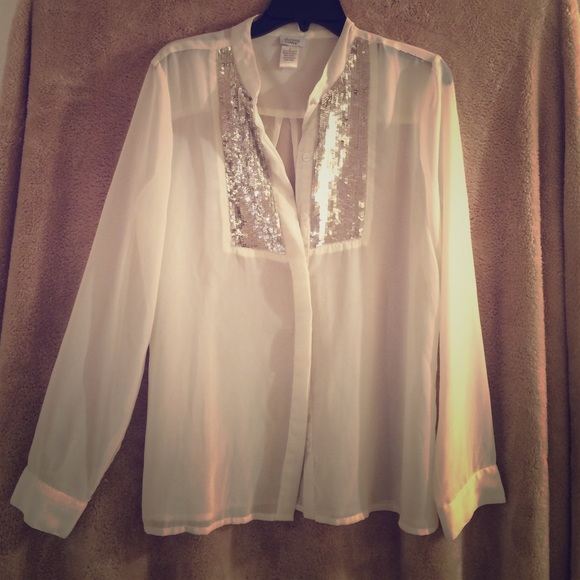 White sheer sequin blouse