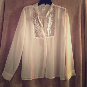 White sheer sequin blouse