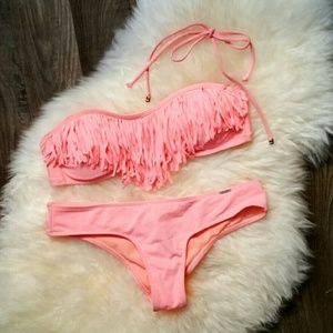 FREE With Purchase Hollister Coral fringe bikini