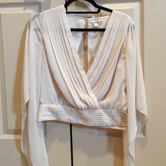 NWT Beige Chiffon Blouse, Open Back & V Neck