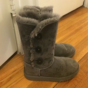 Children's Grey Tall Button UGG Boots