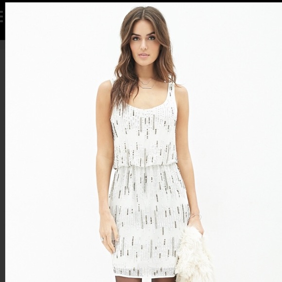 Forever 21 White Rhinestone & Sequins Dress