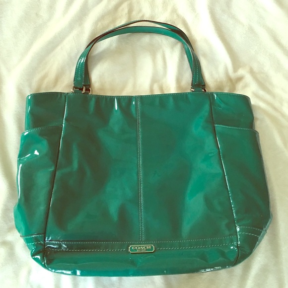 Coach teal patent leather purse