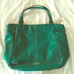Coach teal patent leather purse