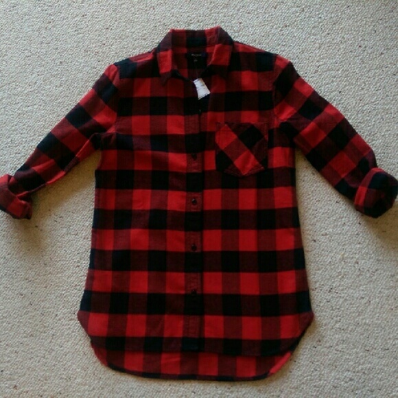Madewell xs red and black check shirt