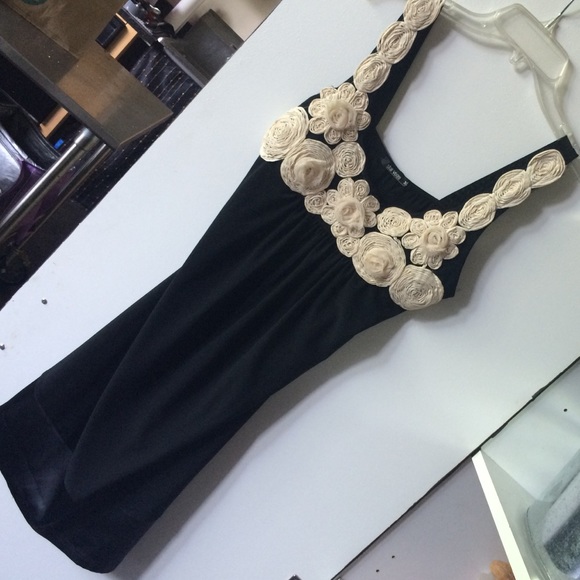 Black Above the knee Dress w/rosette detail